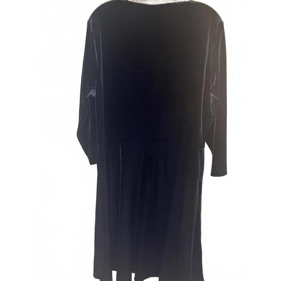 Lands' End Black Velvet 3/4 Sleeve Fit and Flare Midi Dress XL - Picture 3 of 5
